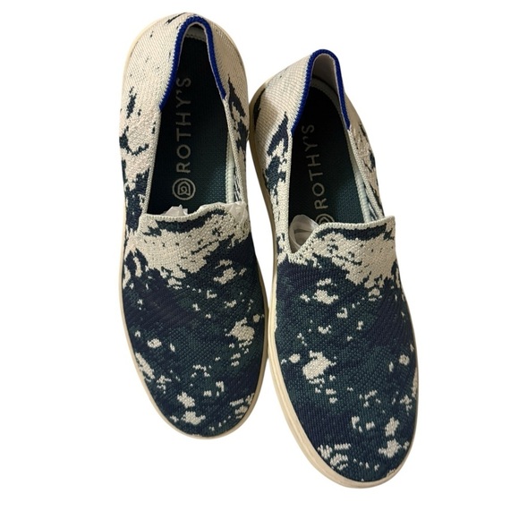 Rothy's Green Shibori slip on sneakers,Stylish Blue and Cream Slip-On Shoes - Picture 2 of 9